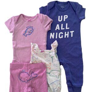 3/$21 | 4-Piece Outfit Set 3M Romper 2 Bodysuits Pant Narwal Nautical Purple